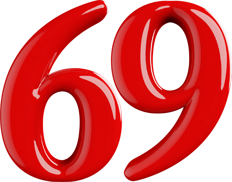 Red number 69 - 3d number render